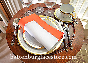 Whiter Hemstitch Napkin with Vermillion Orange color border.